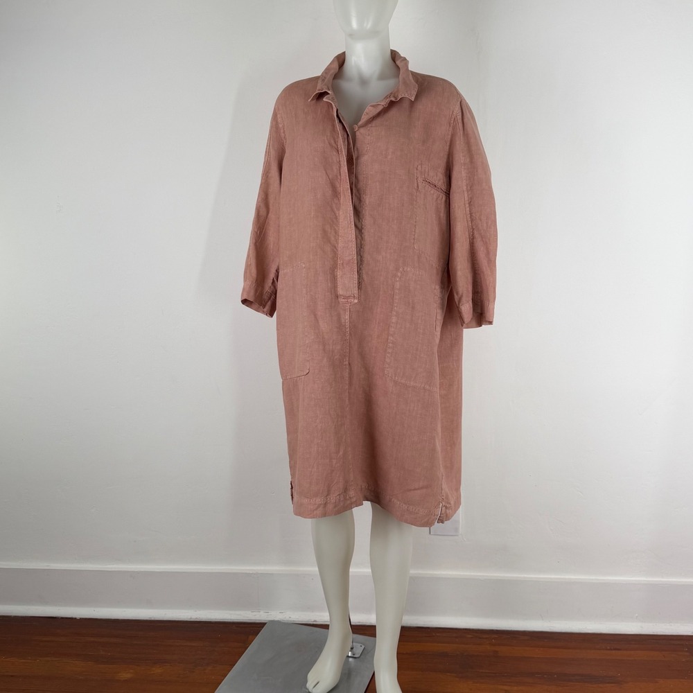 Poetry Linen Dress Womens 16 Dusty Rose Pink 3/4 Sleeve Relaxed Tunic UD96